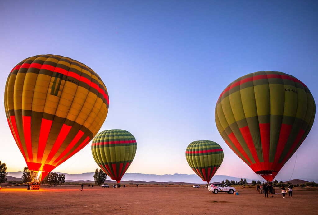 Hot air balloon Marrakech flight over the Atlas Mountains at sunrise